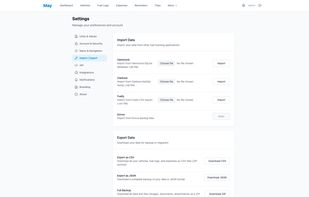 Settings, Import/Export