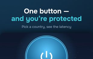 Home screen: one button to connect, countries with latency