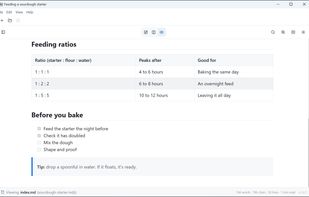 Tables, task lists and callouts in the preview.