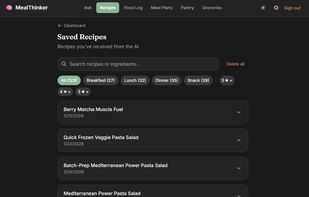 Saved recipes