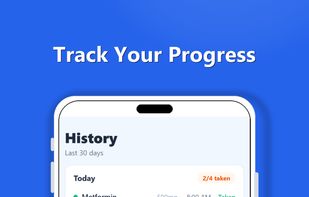 Med Time Pro dose history screen showing complete medication tracking log and adherence records