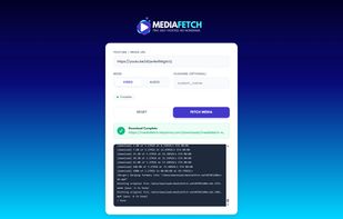 MediaFetch UI with logs and auto-generated file link.