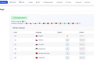 Language management settings — configure your site languages.