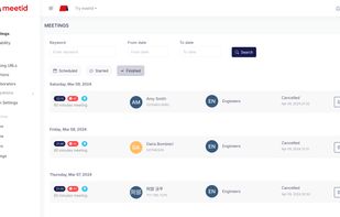 Admin page: The meeting list