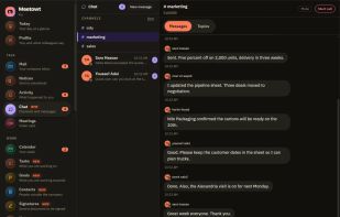 Team chat with channels, direct messages, topics and file sharing, plus a video call in one tap.