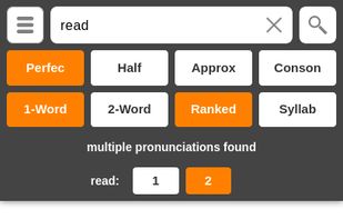 Rhyme search results as viewed on mobile device.