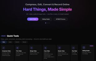 Meicut homepage — 20+ video, audio & image tools, all in your browser, no install needed.