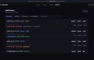 Comparing a history of builds in a project, tracking over time