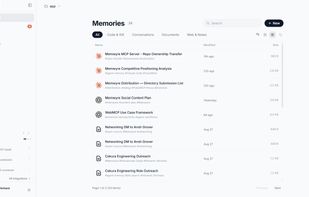 Memories from all the sources in your workspace.