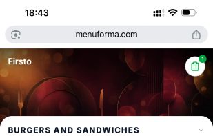 Mobile customer menu with item pricing, variants, allergen information and ordering controls.