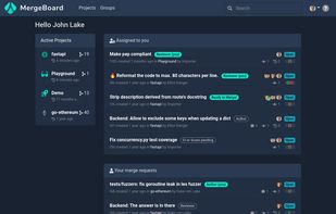 Dashboard showing the merge requests you are responsible for.