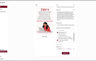 Create a pin in seconds: add your image, title, description, and link, pick multiple boards at once, and schedule it for any date and time.