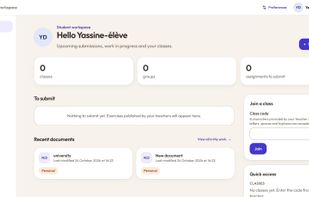 Main interface:
Home,
My classes,
My groups,
My work,
Profile.