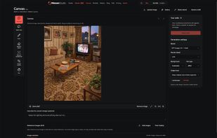 Canvas visual editing workspace with comments, drawing, object removal, crop and generation settings.