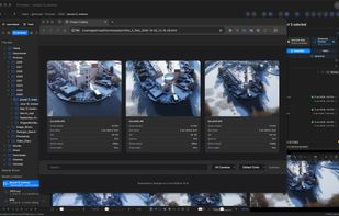 Showcase photos in a Parergon-generated catalog with searchable cards and camera metadata.