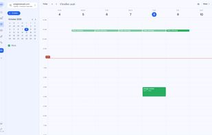Calendar week view with a CalDAV calendar connected. A mini month calendar and the calendar list sit in the sidebar.