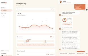 Progress page and an example of Sophia actively coaching the user