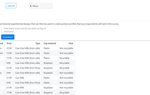 Metrisim conjoint analysis experimental design module