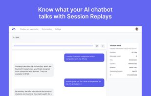 Know what your AI-powered chatbots talks with your visitors with the Session Replays feature.