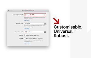 Preferences panel with shortcut, push-to-talk, and start-on-login options.