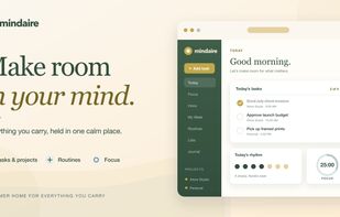 Mindaire’s calm daily planner overview with tasks, goals, routines, focus, and calendar context.