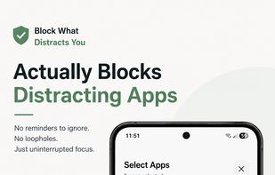 Choose exactly which apps to block — Instagram, TikTok, YouTube, Reddit, Facebook, and more — then confirm and start a focus session in seconds.
