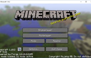 Screenshot of Minecraft 1.10.2 with Forge installed and 21 mods loaded/active.

From https://minecraft.gamepedia.com/Mods/Forge
