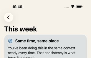 The weekly read. What the app noticed, described rather than scored.