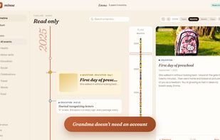 Share a read-only timeline link with family — no account required, just open and scroll through the memories.