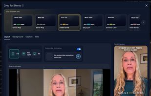 Auto-reframe to vertical with captions and one-click style templates. Live preview as you go.