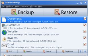 In the main interface you can create and edit backup jobs. You can also enable the service that runs in the background.