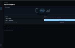 Modern dark-mode MirrorSpeaker interface showing Bluetooth speaker mode. The connected iPhone is selected, with controls to refresh devices, open Bluetooth settings, start the speaker, or reconnect audio. A separate AirPlay option is visible in the sidebar for screen and audio mirroring.