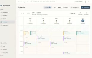 Team calendar in week view with color-coded sessions and open availability.