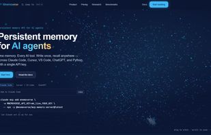 Mnemoverse homepage: persistent memory for AI agents, one API key that works across Claude Code, Cursor, VS Code, ChatGPT, and Python.