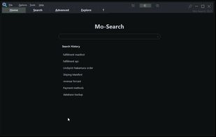 Search Home. Search history stays local and private. Click back into a saved search and land on ranked, highlighted results.
