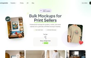 Homepage: upload a design once and get mockups for posters, t-shirts and more