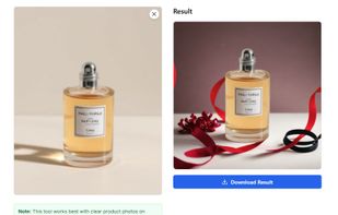 screenshot of the AI Product Photoshoot in action (with a before/after)