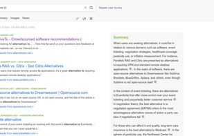 Mojeek search results for AlternativeTo (light mode)