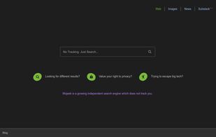 Mojeek homepage (dark mode)