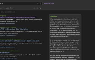 Mojeek search results for AlternativeTo (dark mode)