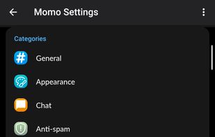 Momo Settings view