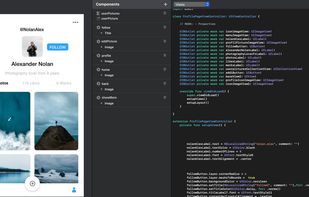 An app screen and its generated code.