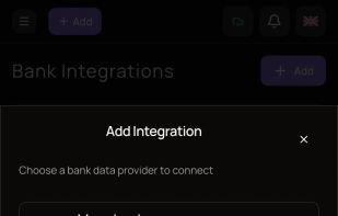 Connect your bank – built-in integrations with Monobank, Enable Banking (6000+ European banks via PSD2), LunchFlow, and Walutomat for automatic transaction sync.