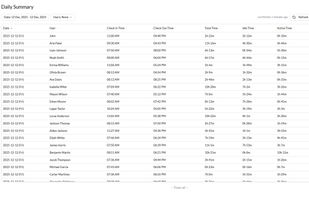 Daily Summary showing attendance, work hours, and activity levels