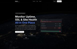 Monytra homepage showing uptime monitoring, SSL certificate tracking, and nightly broken link audits, all in one platform. Free to start, no credit card required.