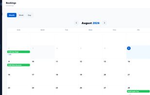 Booking calendar for scheduling client shoots and sessions.