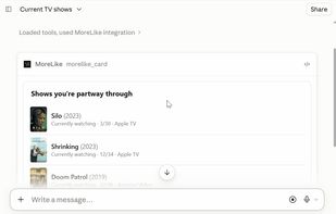 The answer, in the chat: every show you are part-way through, with how far along you are and where each one streams.