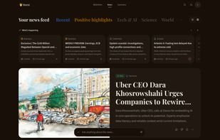 The news feed, with primary news, followed categories, and top stories