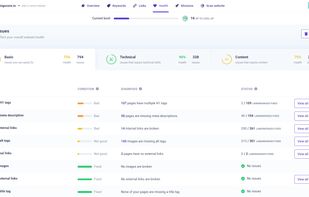 Inside the app: The Health section where you can fix issues on your site