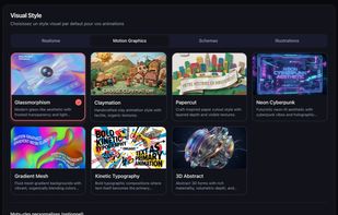 Choose from 30+ presets across 4 categories: Realistic, Motion Graphics, Diagrams, Illustrations